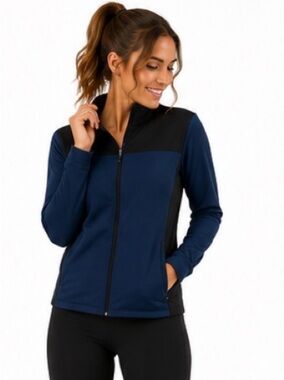 Elevate Blue Black Polyester Blend Activewear Running Athletic Full Zip …